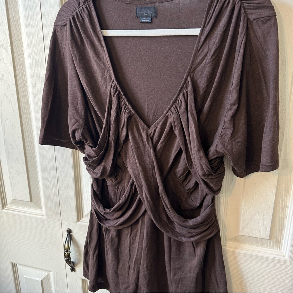 Anthropologie Deletta Drape Criss Cross Modal Cotton Blend Top Womens Size Large - Picture 2 of 8